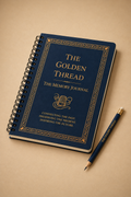 The Golden Thread Memory Journal — A5 spiral notebook with branded pencil. Golden foil details on deep navy blue design